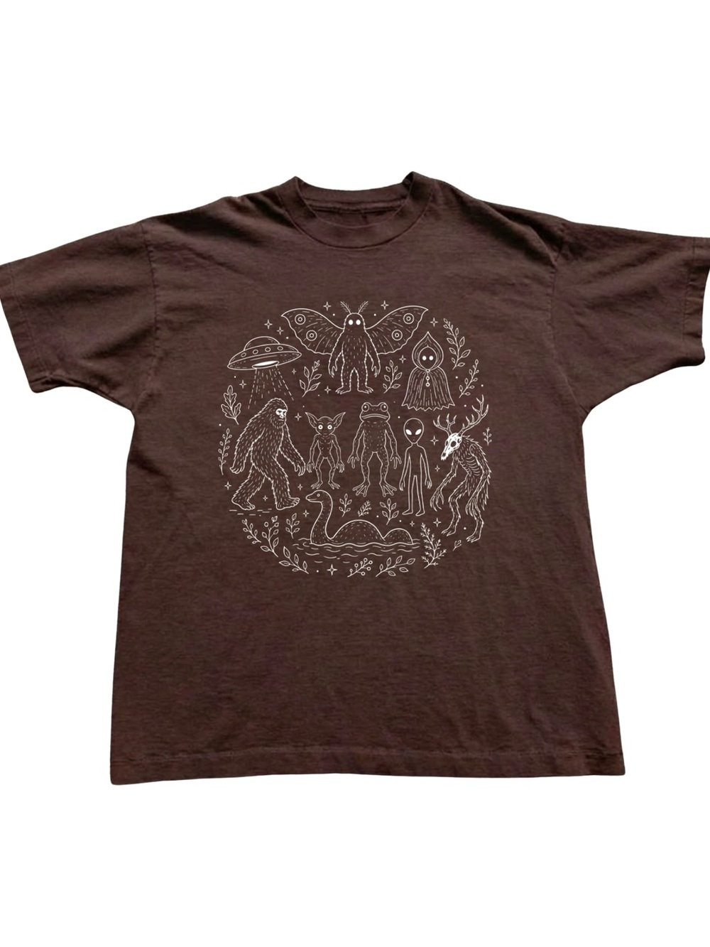 Cryptid Creatures UFO Mothman Brown Graphic Tee Weirdcore